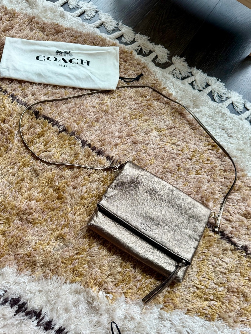 Coach Metallic Silver Crossbody with Zip Front
